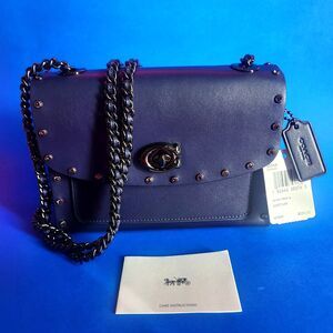 NEW Coach PARKER 18 small Navy Blue purse Bag CRYSTAL RHINESTONE Rivets 35566